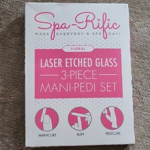 Spa-Rific Pink Floral Laser Etched Glass Mani-Pedi 3PC Set